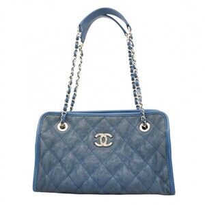 CHANEL Blue Caviar Leather Shoulder Bag